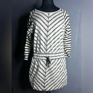LOFT Cotton Striped Drawstring Sweatshirt, size Medium.